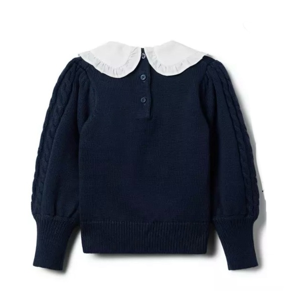 Janie and Jack The Cable Knit Bow Sweater, White Collar and Bow, Size 12-18 M - Picture 3 of 14